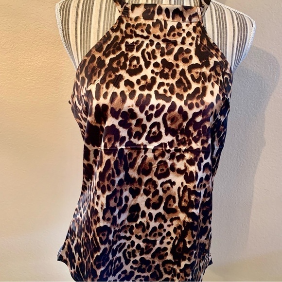 NWT Satin Tank Small OrderPlus Leopard Animal Print Black Brown Beige Keyhole - Picture 3 of 16